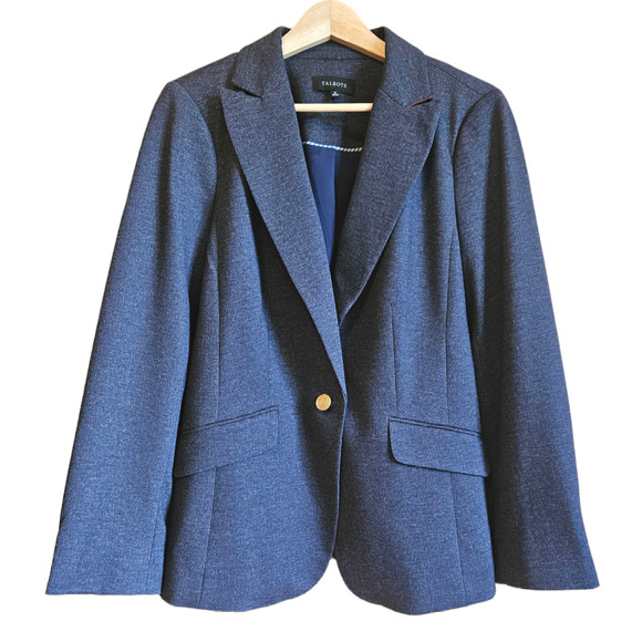 Talbots Twill Knit Blazer Gold Buttons Navy Women's Size 12 - Picture 1 of 12